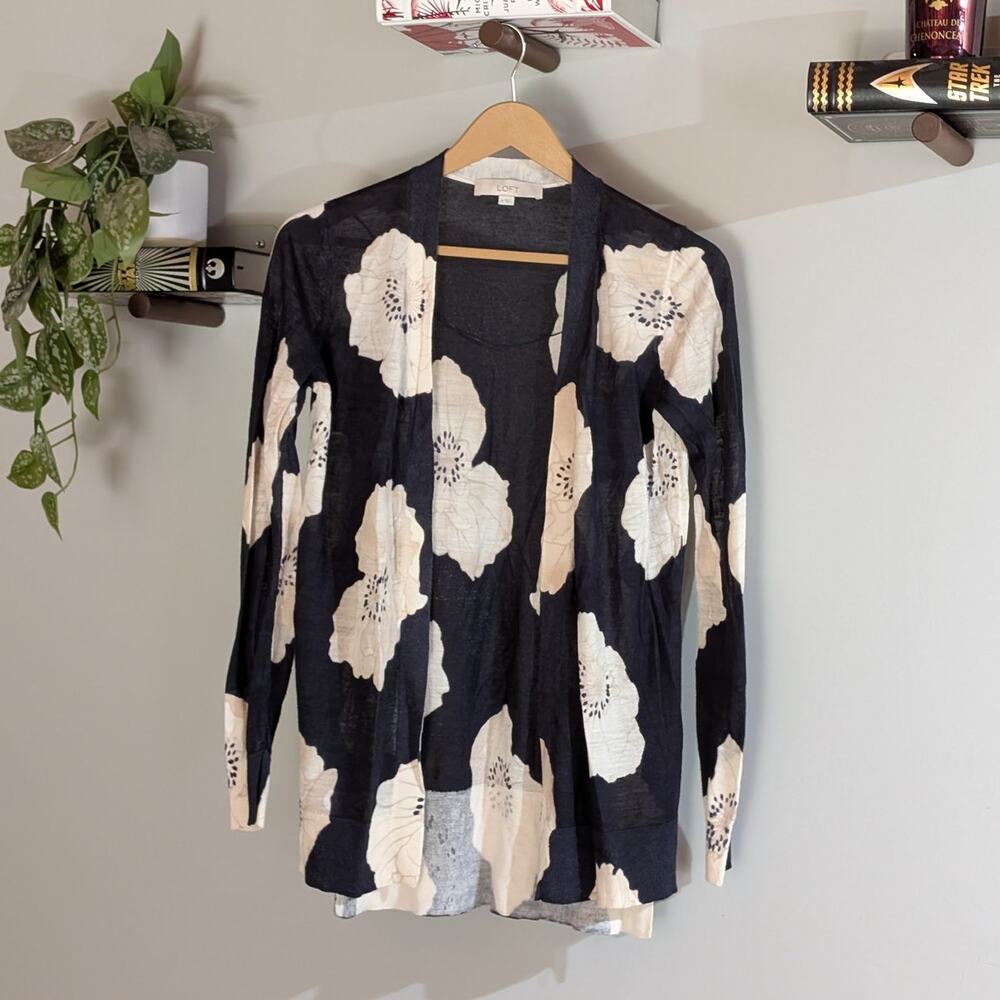 LOFT | Black White Floral Lightweight Cardigan | Women's Size M